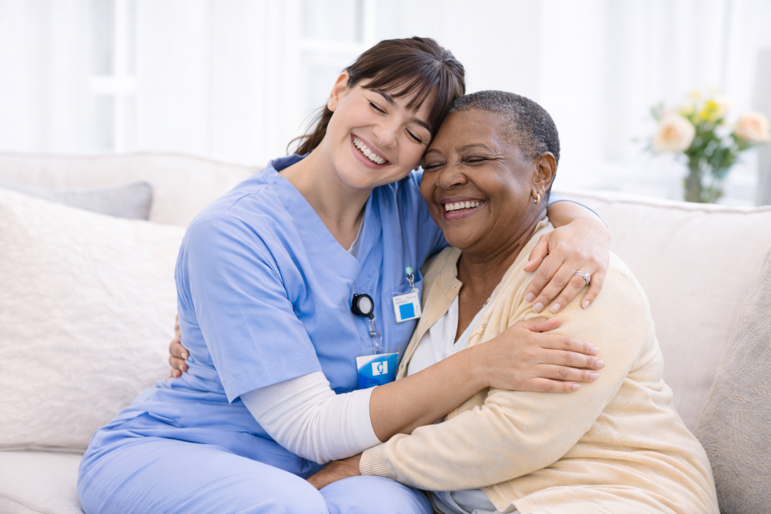 Professional caregiver providing in-home care
